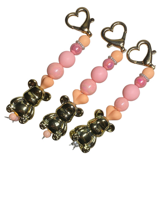 Gold teddy bear keychain